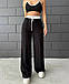 Жіночі модні штани палаццо з поясом висока посадка базові повсякденні широкі штани двонитка люкс, фото 6