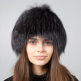 Жіноча зимова хутряна шапка перука "Жмутик" з хутра чорнобурки Темний Ірис