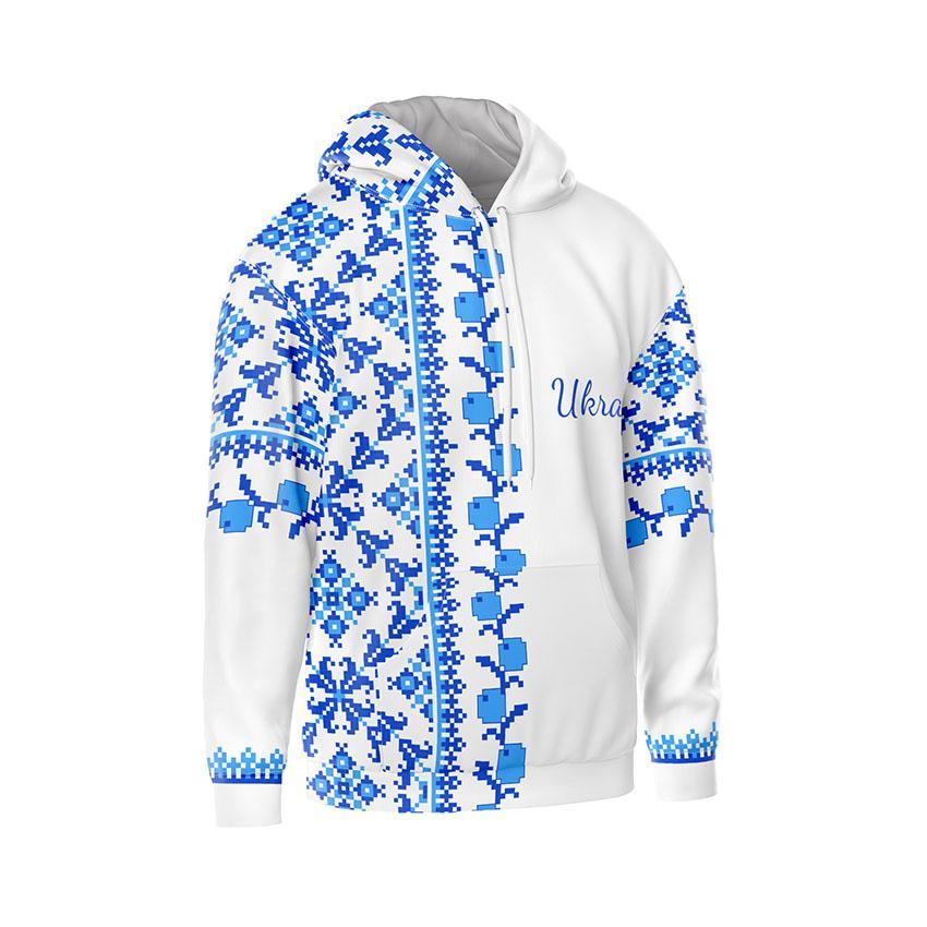Худі чоловіче з принтом «Українська культура. Вишиванка. Біла. Ukrainian culture» синій
