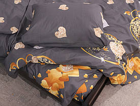 Євро максі набір постільної білизни 200*220 сірого кольору з принтом «серце» з Бязі "Gold" №151682 Черешенька™, фото 3