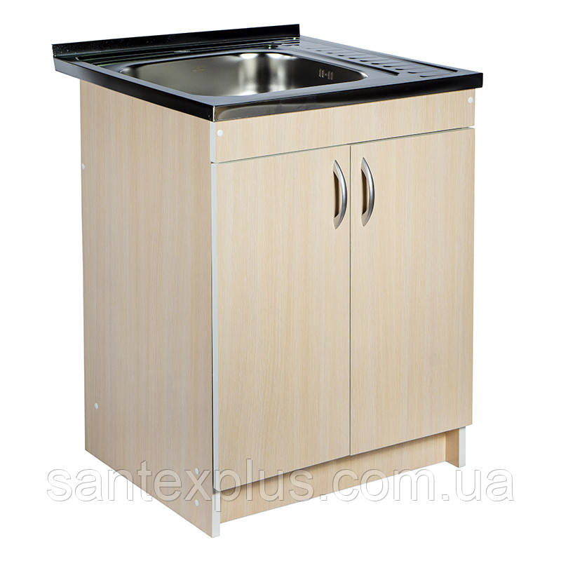 Тумба з мийкою 60х60 ліва Дуб Молочний для кухні з сифоном