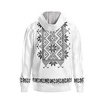 Худі чоловіче з принтом «Квіткова вишиванка. Біла. Floral embroidery. White» сірий, фото 2