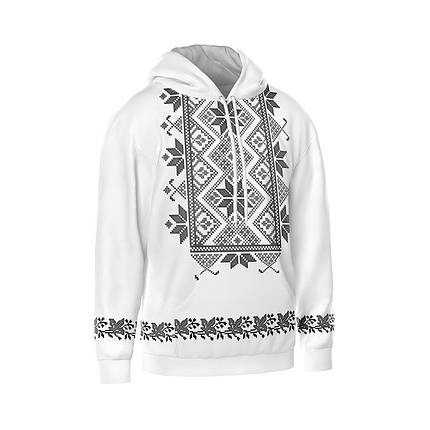 Худі чоловіче з принтом «Квіткова вишиванка. Біла. Floral embroidery. White» сірий, фото 1