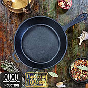 Чавунна сковорода чорна універсальна якісна 26 см з литою металевою ручкою круглі сковороди без кришки для будинку смаження м'яса