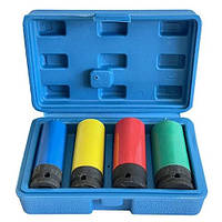 Набір ударних головок 4 шт, 17-22 мм, подовжені, 1/2", для литих дисків, у кейсі, Cr-Mo