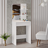 Візажний стіл білий із дзеркалом та шухлядою, гримерний та парфумерний столик, білий 60х40х145см