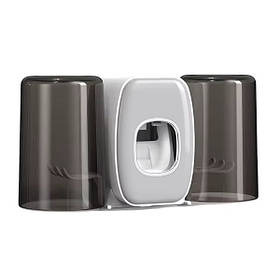 Настінний тримач зубних щіток RIAS RA-932 з дозатором для пасти та стерилізатором Black-White (3_06193)