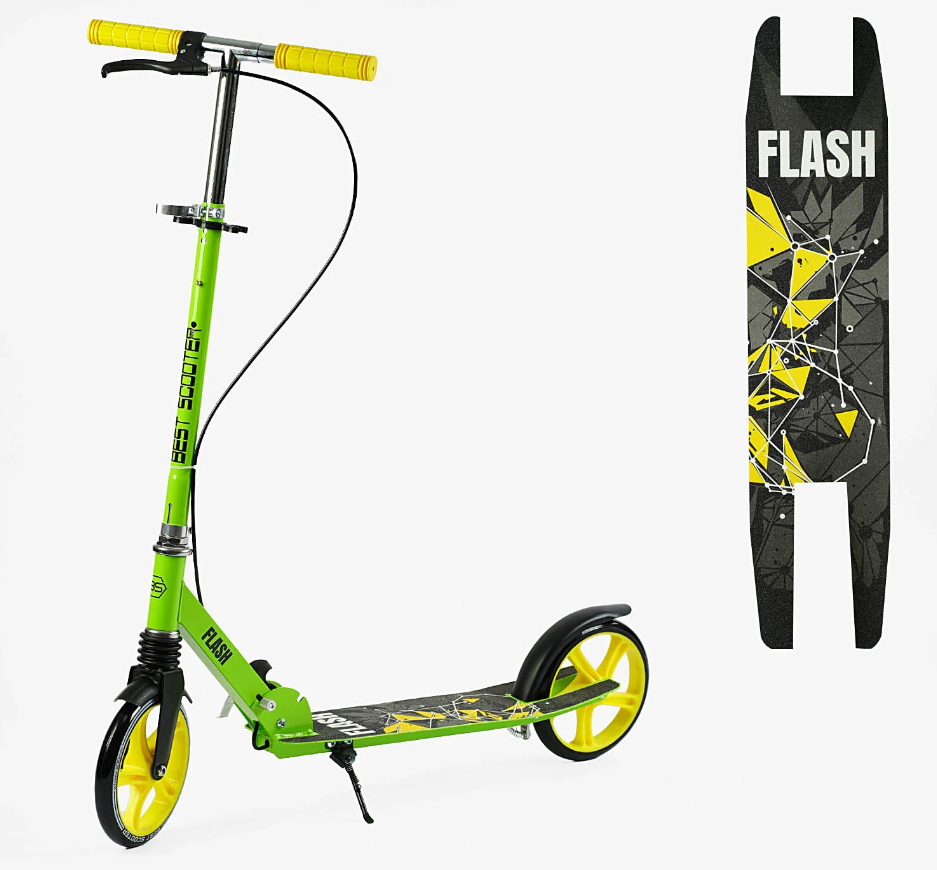 Самокат двоколісний салатовий Best Scooter з ручним гальмом переднім амортизатором PU 200 мм