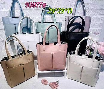 Сумка жіноча шопер на блискавці з кишенями зі штучної шкіри у різних кольорах Fedya