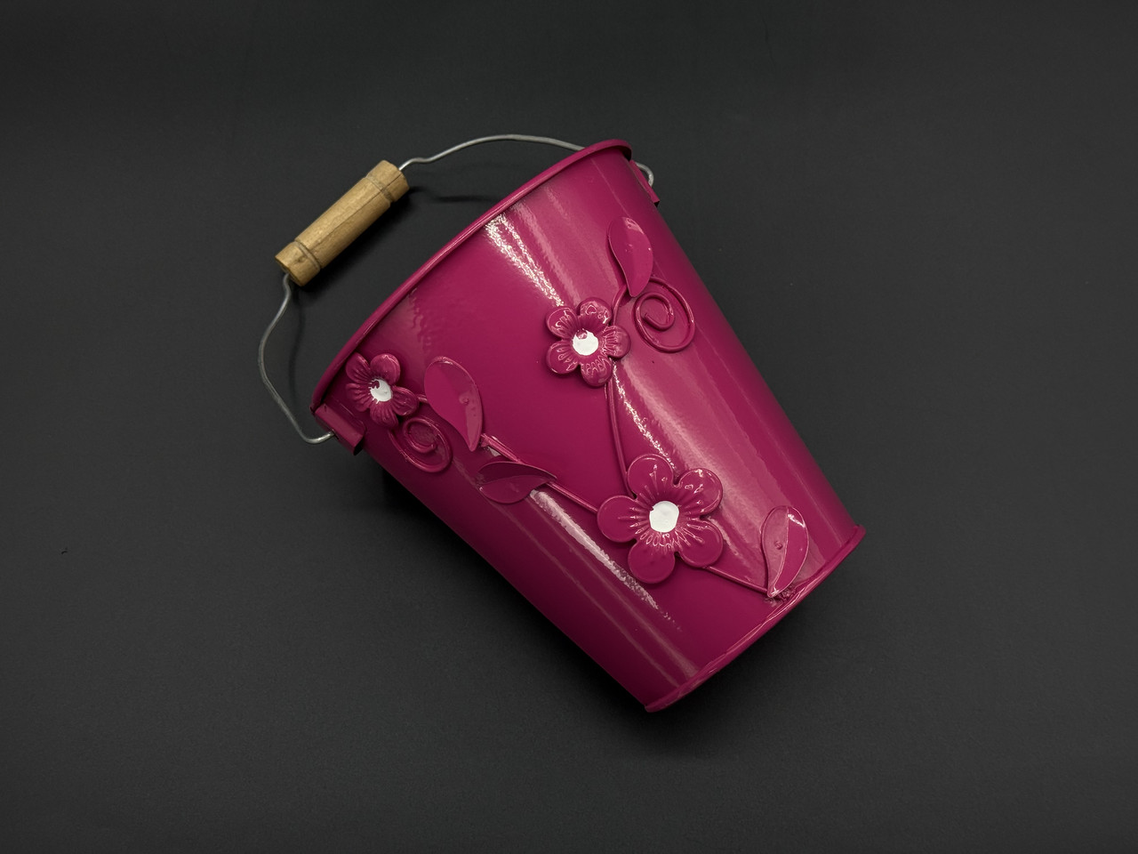 Декоративне відро з квіточками. Колір рожевий. 13,3х12,5х8см, фото 1