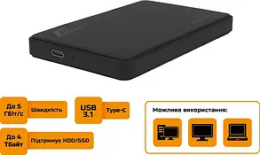 Зовнішня кишеня Frime SATA HDD/SSD 2.5", TYPE C(USB3.1), Plastic, Black, фото 3