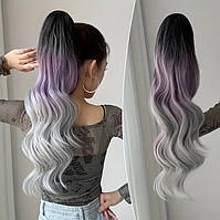 Штучний хвіст хвилястий шиньйон на крабі з утяжкою шатен фіолетовий в блонд 60 см