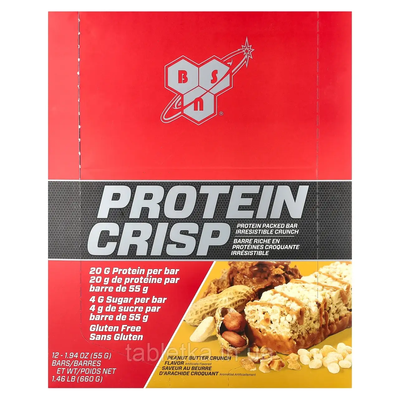 BSN, Protein Crisp, кранч з арахісової пастою, 12 батончиків, 56 г (1,97 унції) кожен Дніпро