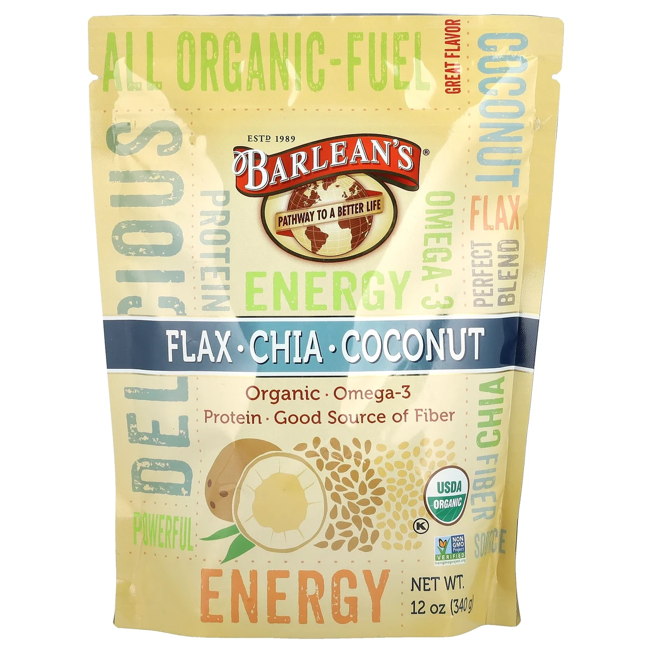 Barlean's, Raw Energy Flax-Chia-Coconut blend, 12oz pouch BAR-10027, Київ, фото 1
