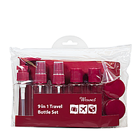 Дорожній набір флаконів для косметики та парфумерії, 9 предметів, БордовийTOPCOS