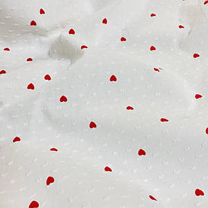 Батист, червоні дрібні серця на білому, ширина 140 см