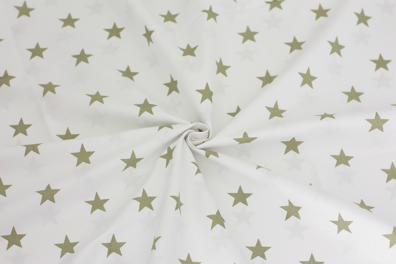 Ранфорс 240 см Зірки оливкові на білому, фото 1