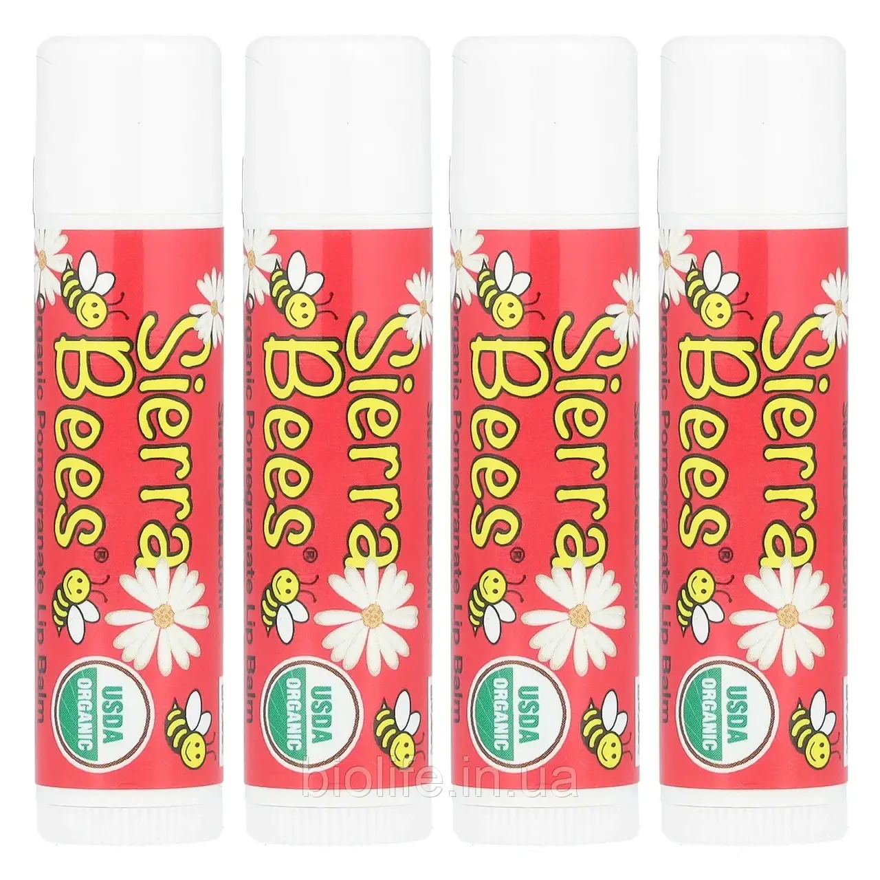Sierra Bees, органічні бальзами для губ, гранат, 4 штуки по 4,25 г (0,15 унції) оригінал, фото 1