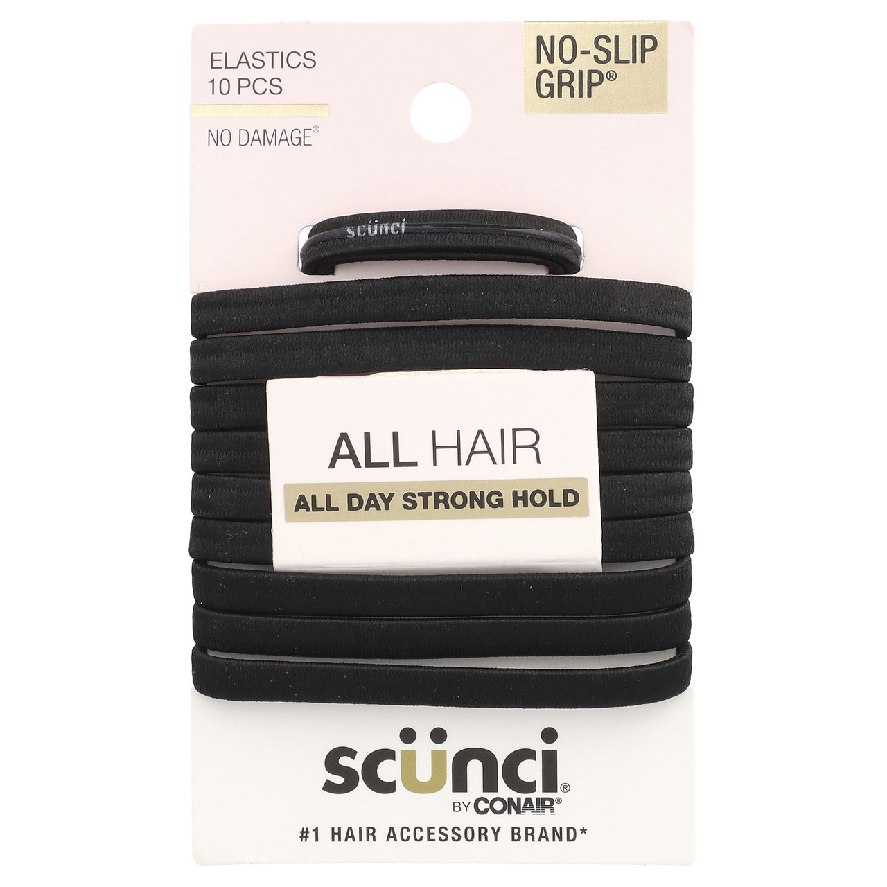 Scunci, Різінки для волосся No Slip Grip, зручні, міцно утримують волосся весь день, чорні, 10 штук SCU-58423, Київ