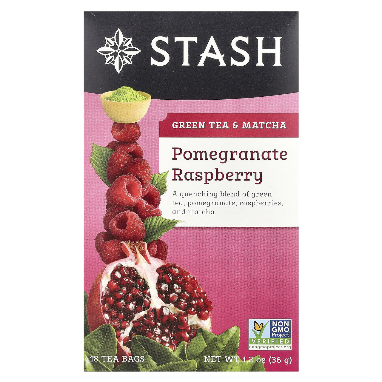 Stash Tea, Green Tea & Matcha, Гранат і Маліна, 18 чайних пакетиків, 1,2 унції (36 р) STA- 08366, Київ