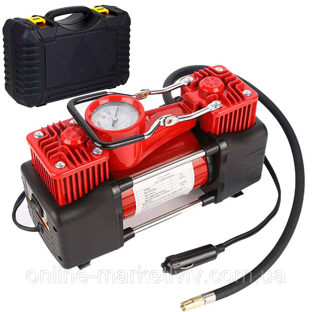 Автомобільний компресор двопоршневий 12V, 10атм, 85л/хв, від прикурювача + кейс / Автомобільний насос для шин, фото 1