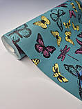Шпалери вінілові 10 × 0.53 м Marburg 82129, сині з метеликами для дитячої кімнати, вітальні, креативної зони, фото 3