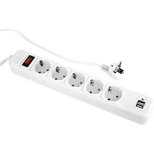 Фільтр живлення ProLogix (PRS-075P5CUSB-18W) 0.75 мм мідь, 5 розеток, 1.8 м, 2xUSB 3.0, білий, фото 1