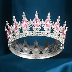 Корона на торт Срібна з рожевим камінням