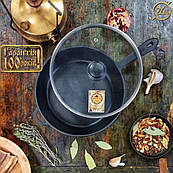 Чавунна сковорода лита 26 см універсальна якісна з кришкою металевою ручкою круглі глибокі сковороди великі сковорідки для плову