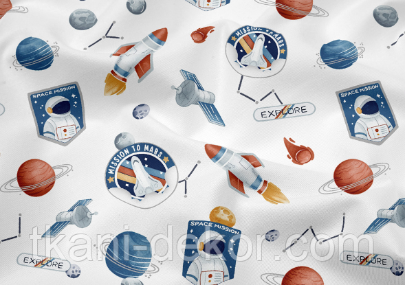 Сатин (хлопковая ткань)  космос - місія до марсу (ширина 160см, 120г/м2), фото 1