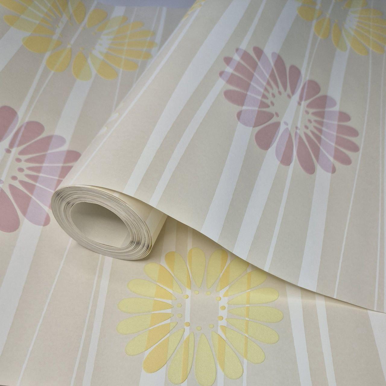 Шпалери вінілові 10 × 0.53 м 53930, бежеві з квітами для дитячої кімнати, спальні, кухні, вітальні, фото 1