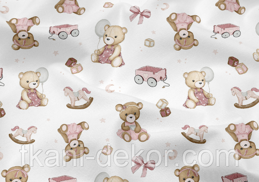 Сатин (хлопковая ткань) ведмедики - дівчатка (ширина 160см, 120г/м2), фото 1