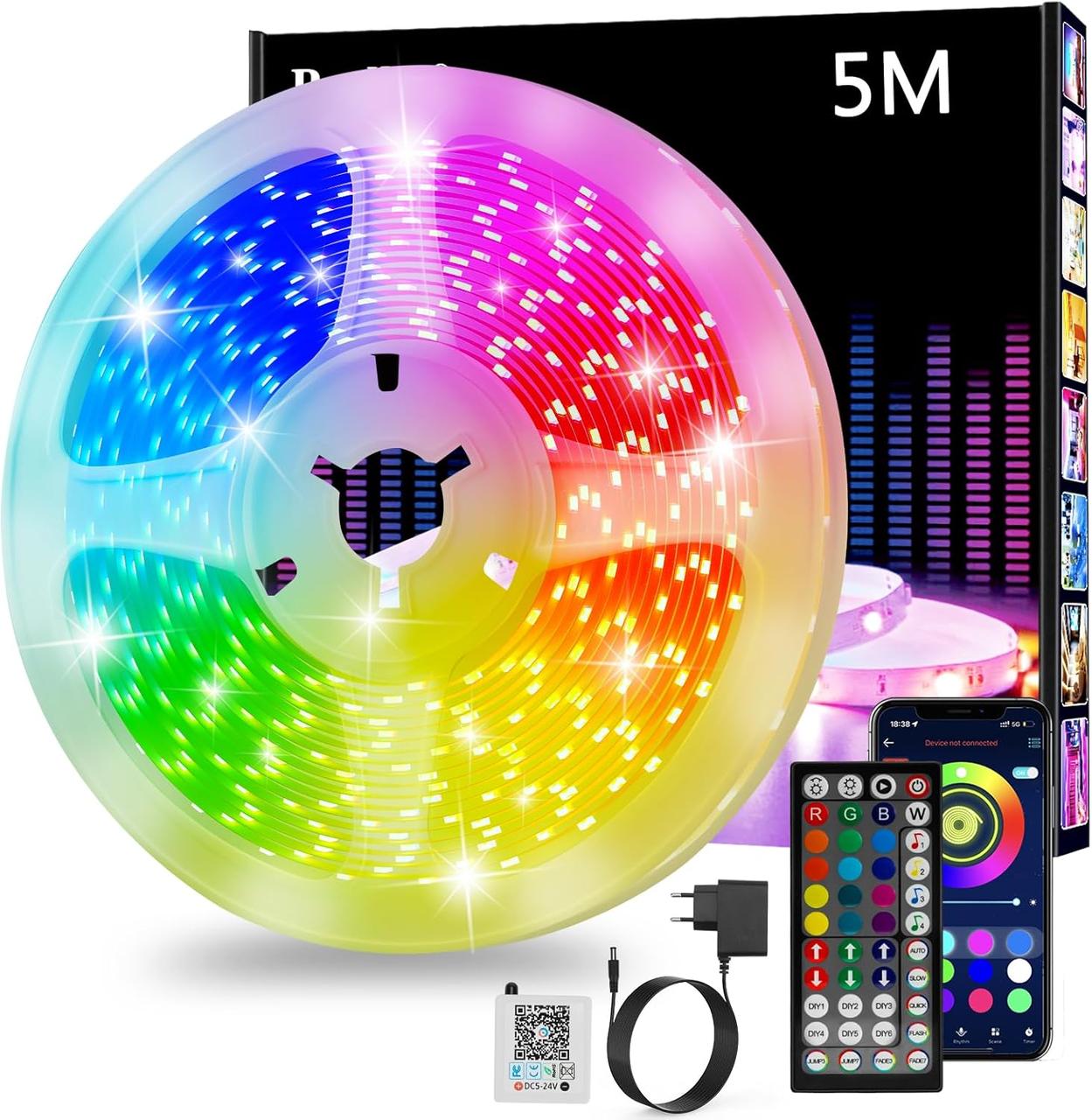 Світлодіодна стрічка Realky Led Strip 5 м, світлодіодна кімната, керування через Bluetooth APP або пульт дистан
