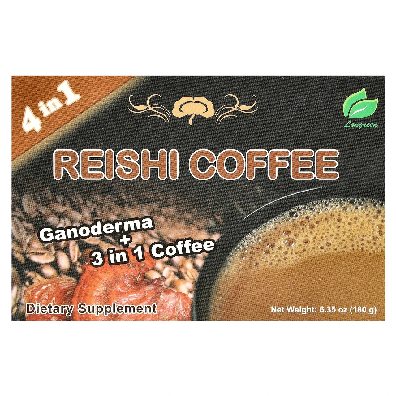 Longreen, 4 in 1 Reishi Coffee, 10 саше, кожне вагою 18 г, Київ, фото 1
