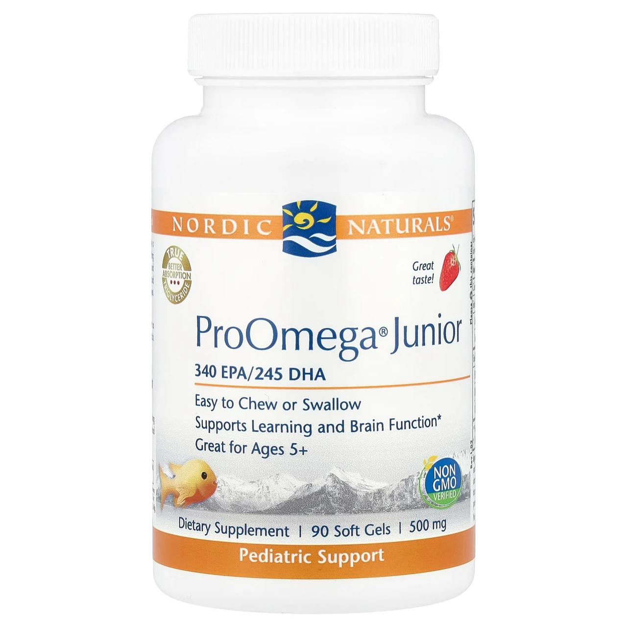 Nordic Naturals, ProOmega Junior, полуничний смак, 340 мг, 90 м'яких таблеток, Київ