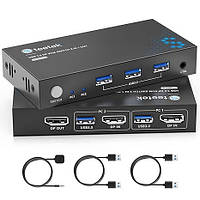 DP 2.1 KVM-перемикач 8K@60 Гц 2 ПК 1 монітор USB 3.0 2 порти Steetek Ultra HD 2 в 1 вихід KVM-перемикач з 2 кабелями USB 3.0 та 1
