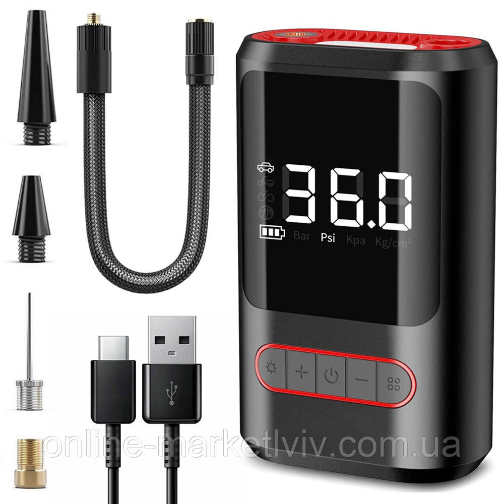 Автомобільний компресор акумуляторний, 4000mAh, від USB, CX-329 / Бездротовий насос автомобільний, фото 1