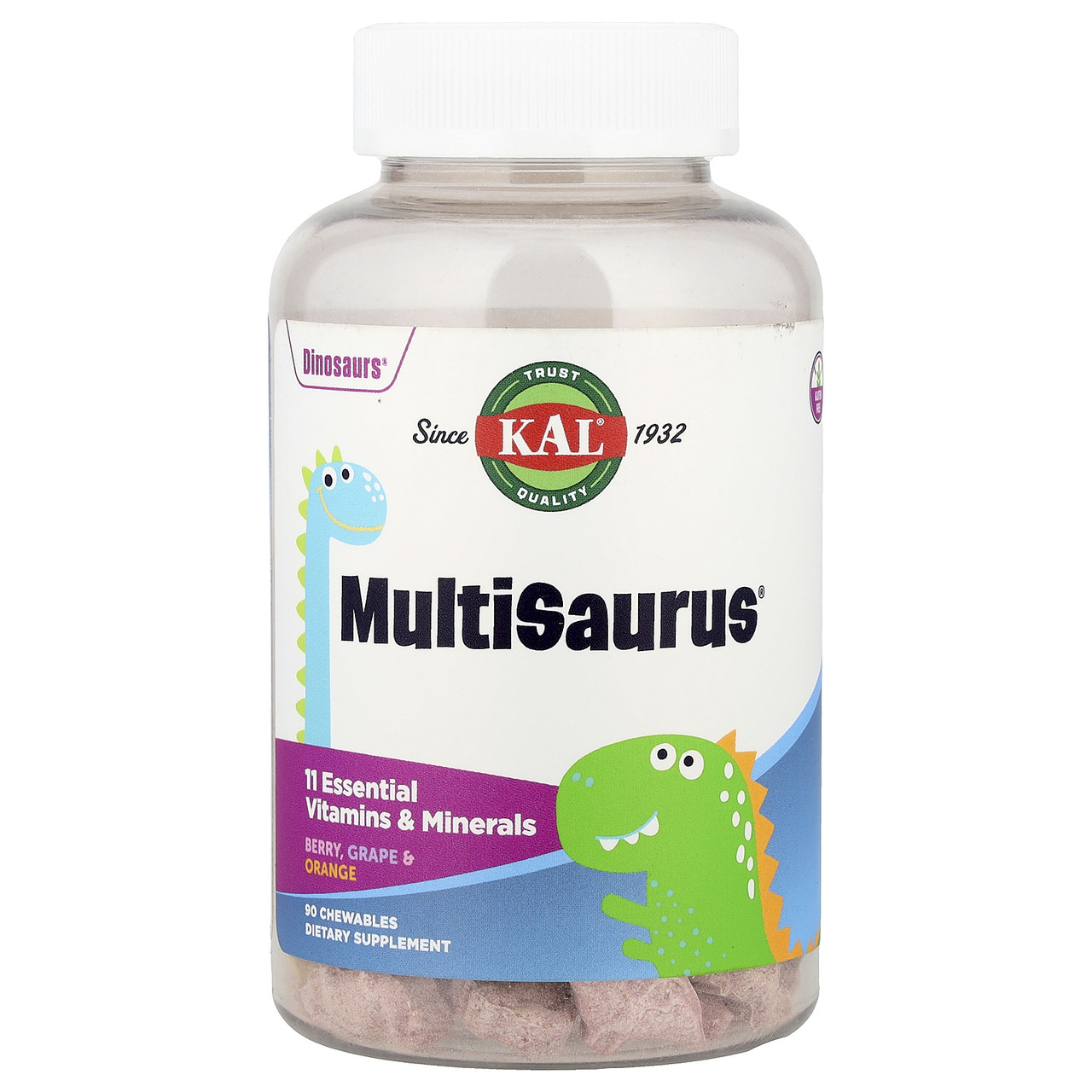 KAL, MultiSaurus, вітаміни і мікроелементи, зі смаком ягід, винограду і апельсина, 90 жувальних таблеток, Київ