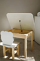 Столик з ящиком та стільчик ведмедик білого кольору