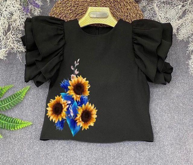 Блуза дівчинкі з принтом соняхи, літня, Аріна | на ріст 116 по 164р.
