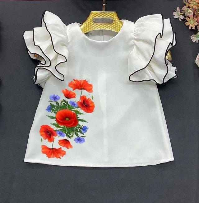 Блуза дівчинкі з принтом маки, літня, Аріна | на ріст 116 по 164р.