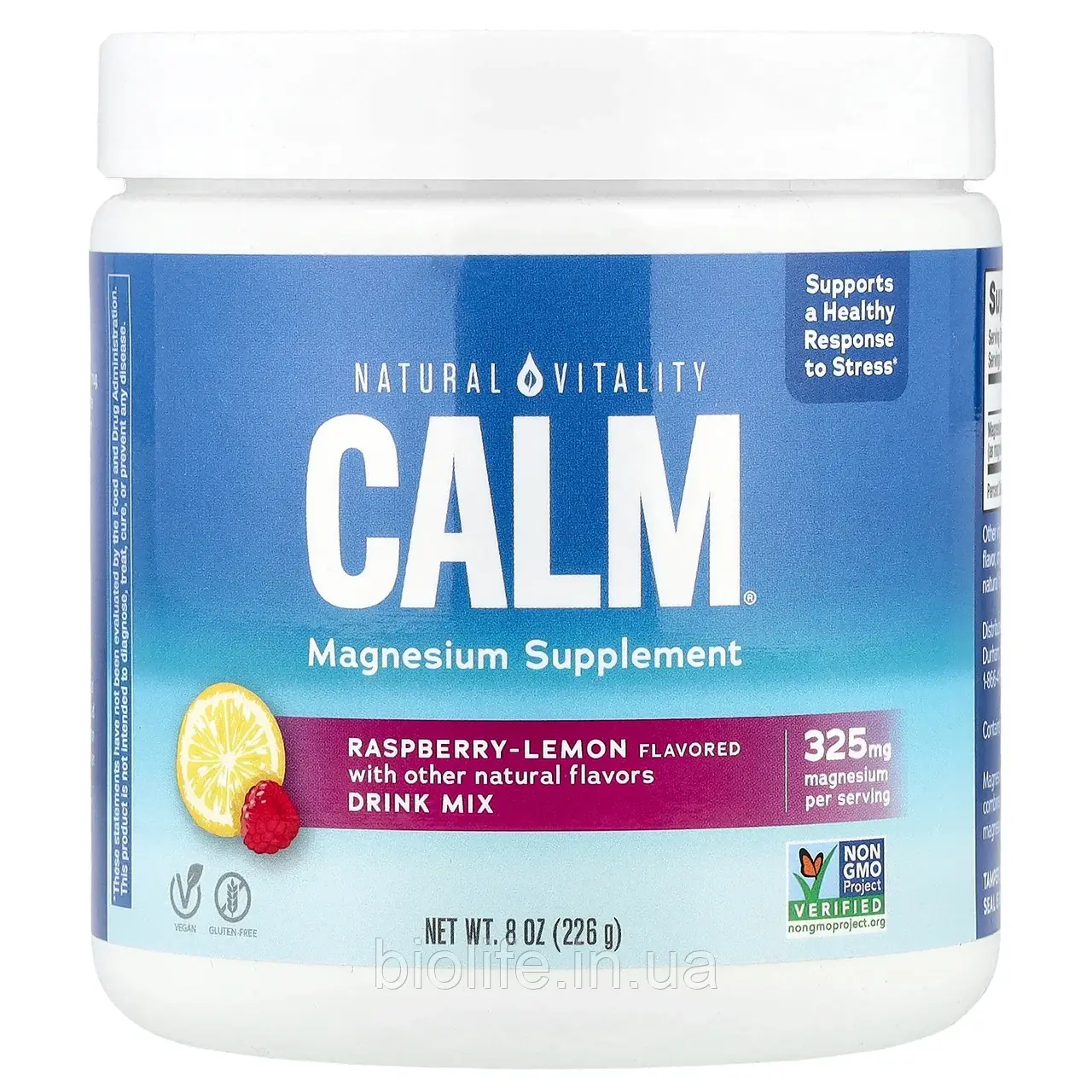 Natural Vitality, CALM, антистресова суміш для напоїв, малина та лимон, 226 г (8 унцій) оригінал, фото 1