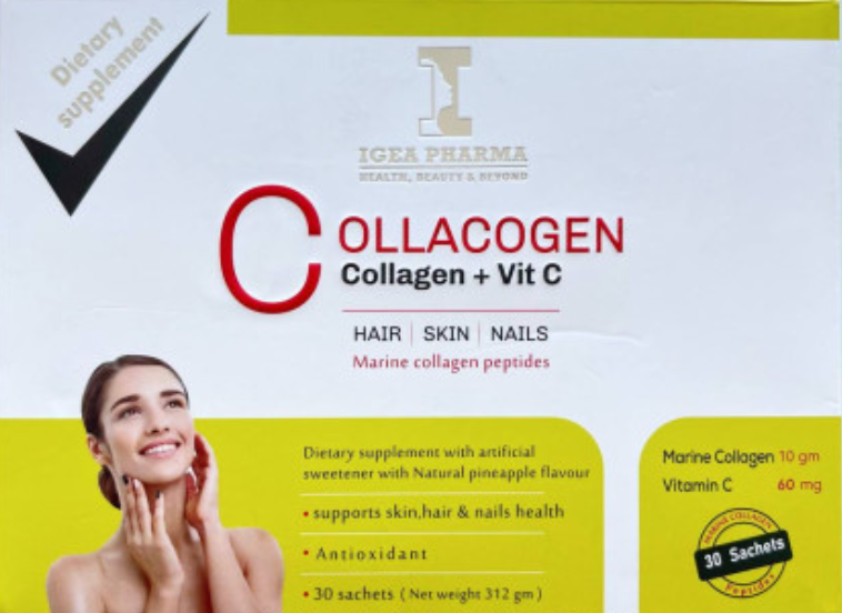Collacogen + Vit C Морський колаген та Вітамін С ( зі смаком ананасу) для волосся, шкіри та нігтів 30шт. Єгипет