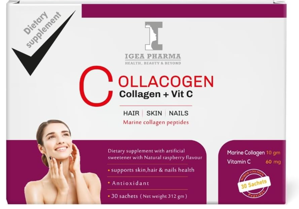 Collacogen + Vit C Морський колаген та Вітамін С ( зы смаком малини) для волосся, шкіри та нігтів 30шт. Єгипет