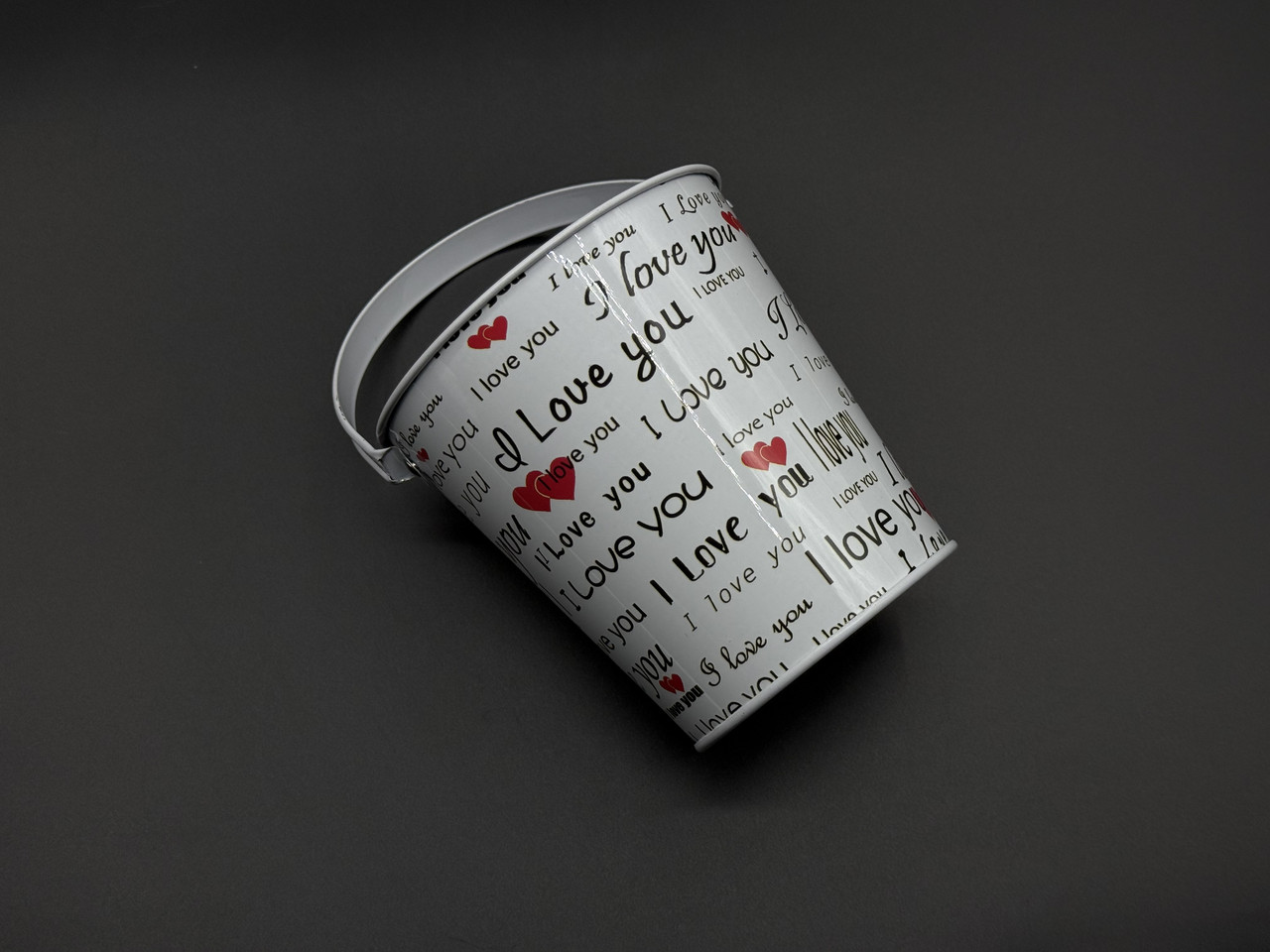 Декоративне відерце для квітів металеве Колір I Love you. 10.7х10.5х7.6см, фото 1