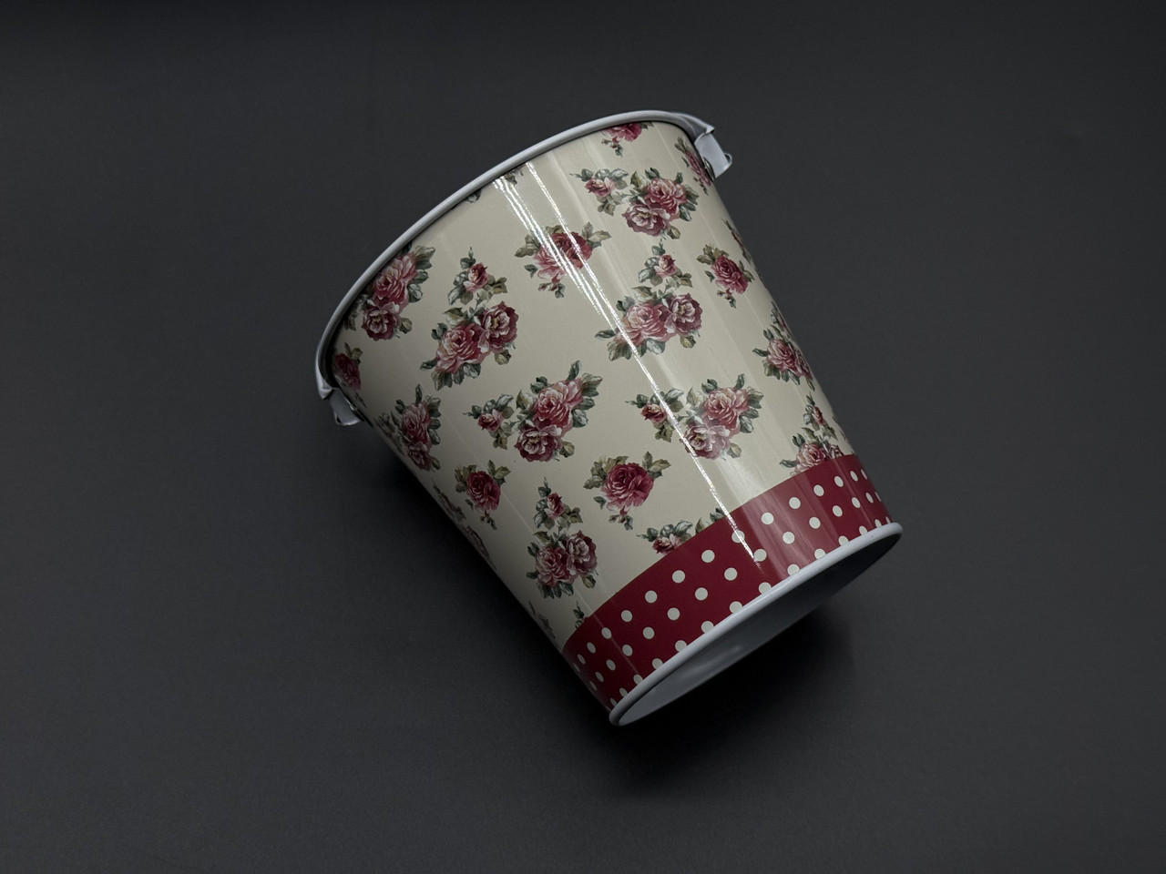 Декоративне відерце для квітів металеве. Прінт квіти. 10.7х10.5х7.6см, фото 1