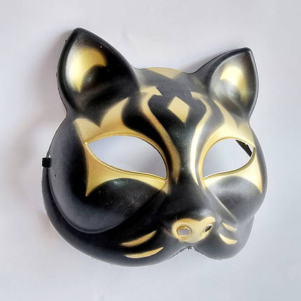 Маска Кіцуне Японської Лисиці Kitsune чорна, 18х17 см, фото 2