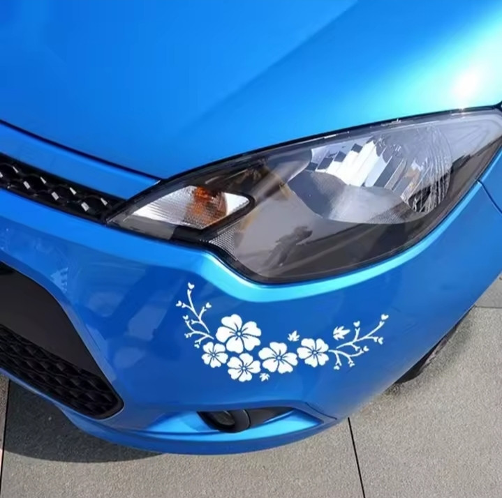 Вінілова наклейка для машини 3D квіти білі 33 см, фото 1