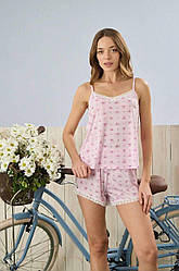 Піжама жіноча МАЙКА+ШОРТИКИ "Bliss" ТУРЦІЯ РОЖЕВІ МЕТЕЛИКИ 2780-10