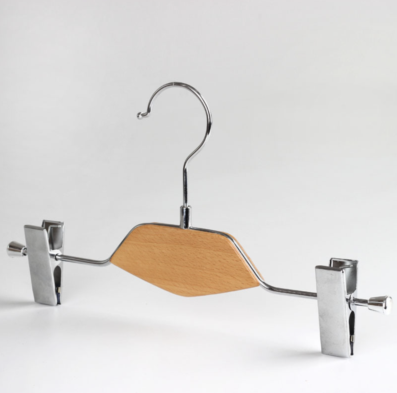 Плічка вішалки тремпеля з прищіпками для штанів і спідниць, з дерев'яною вставкою 35 см